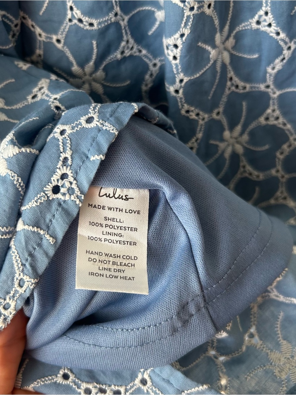 Lulus Fit to Frolic Blue Eyelet Lace Puff Sleeve Mini Babydoll Dress Blue XS - Picture 4 of 7